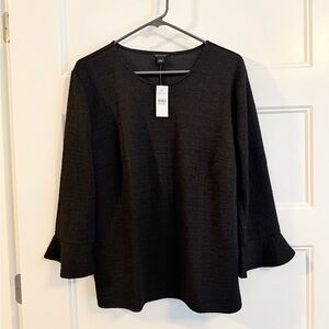 NWT Ann Taylor Black Ruffle Sleeve Top, L